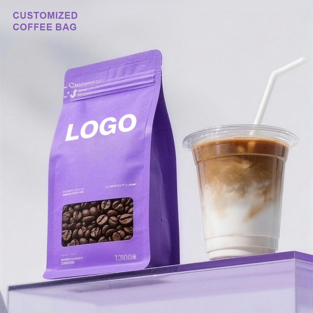 Custom Logo Matte Finish Stand up Coffee Bag With Window and Zipper - Food Grade Resealable Packaging Pouch for Roasted Beans