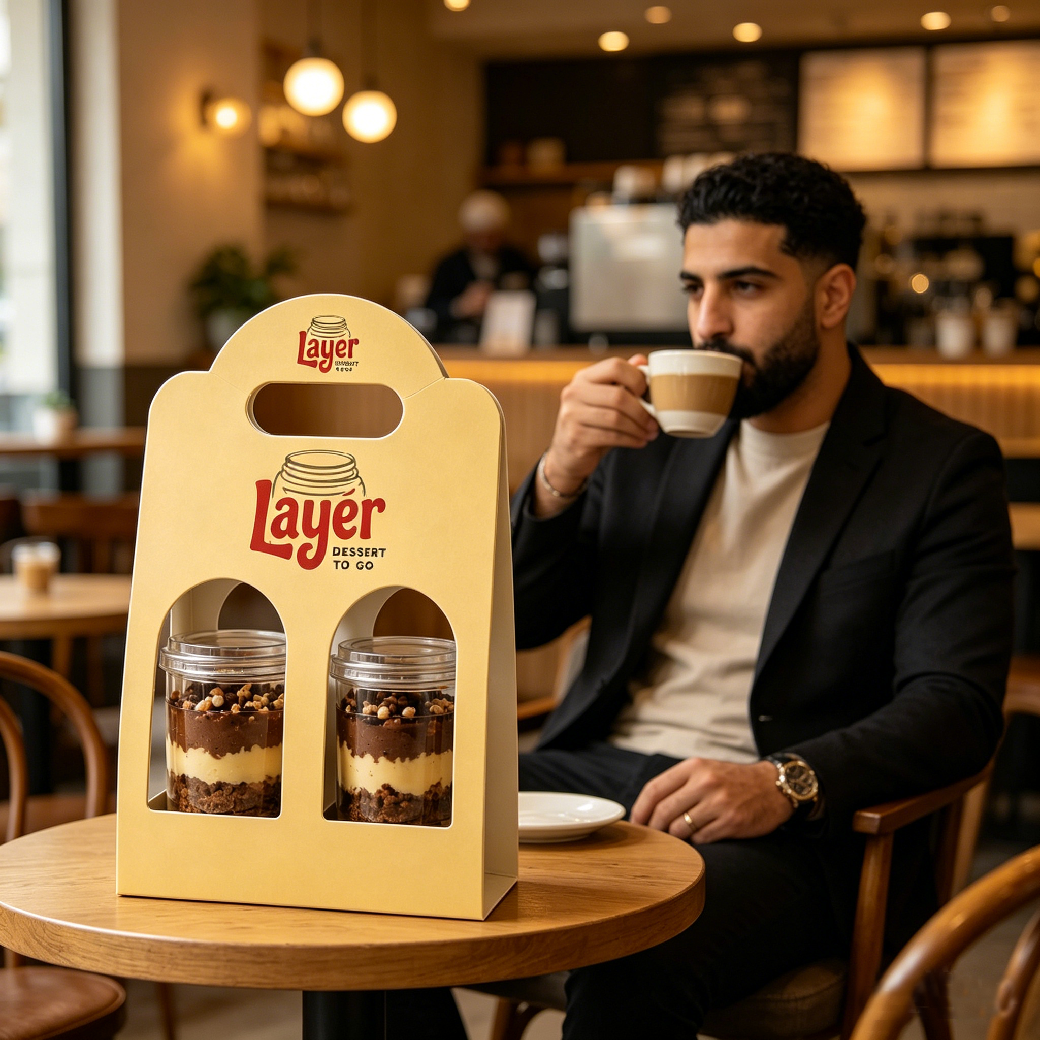 AT PACK Custom Kraft Paper Beverage Flower Packaging Boxes &amp; Cup Holders For Takeaway Coffee/Milk Tea Custom Logo Printing