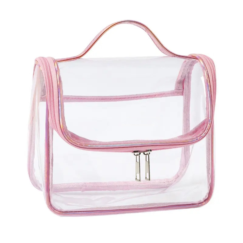 Clear PVC TPU Customizable Large Capacity Makeup Bag with Handle for Promotional Gift or Beach Use
