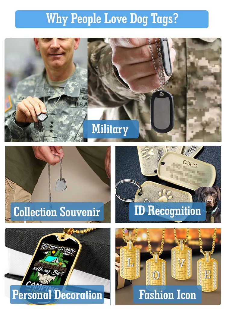 Custom Stainless Steel Name ID Metal Iron Stamped Printing USA Country Flag Logo Camouflage Dog Tag with Chain