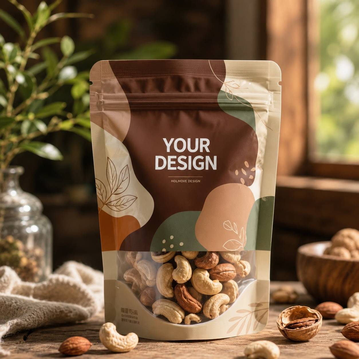 Standup Pouch Bag Resealable Ziplock With Custom Logo Black Matt Finished Clear Window Cashew Nut Packaging Mylar Doypack Bags