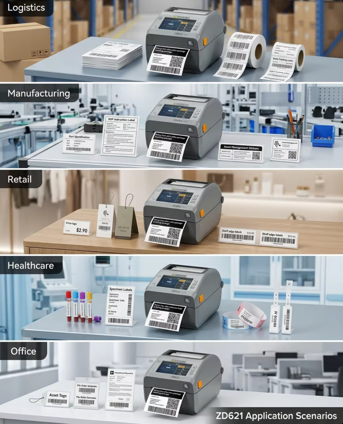 Zebra ZD621R UHF RFID Label Printer 300dpi Thermal Transfer RFID Tag Encoding Machine EPC C1 Gen2 ISO 18000-6C