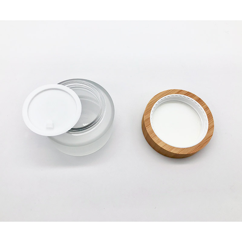 5g 15g 30g 50g 100g 200g Cosmetic Bamboo Lid Glass Jar, 50g Face Cream Frost Glass Jar With Bamboo Lid