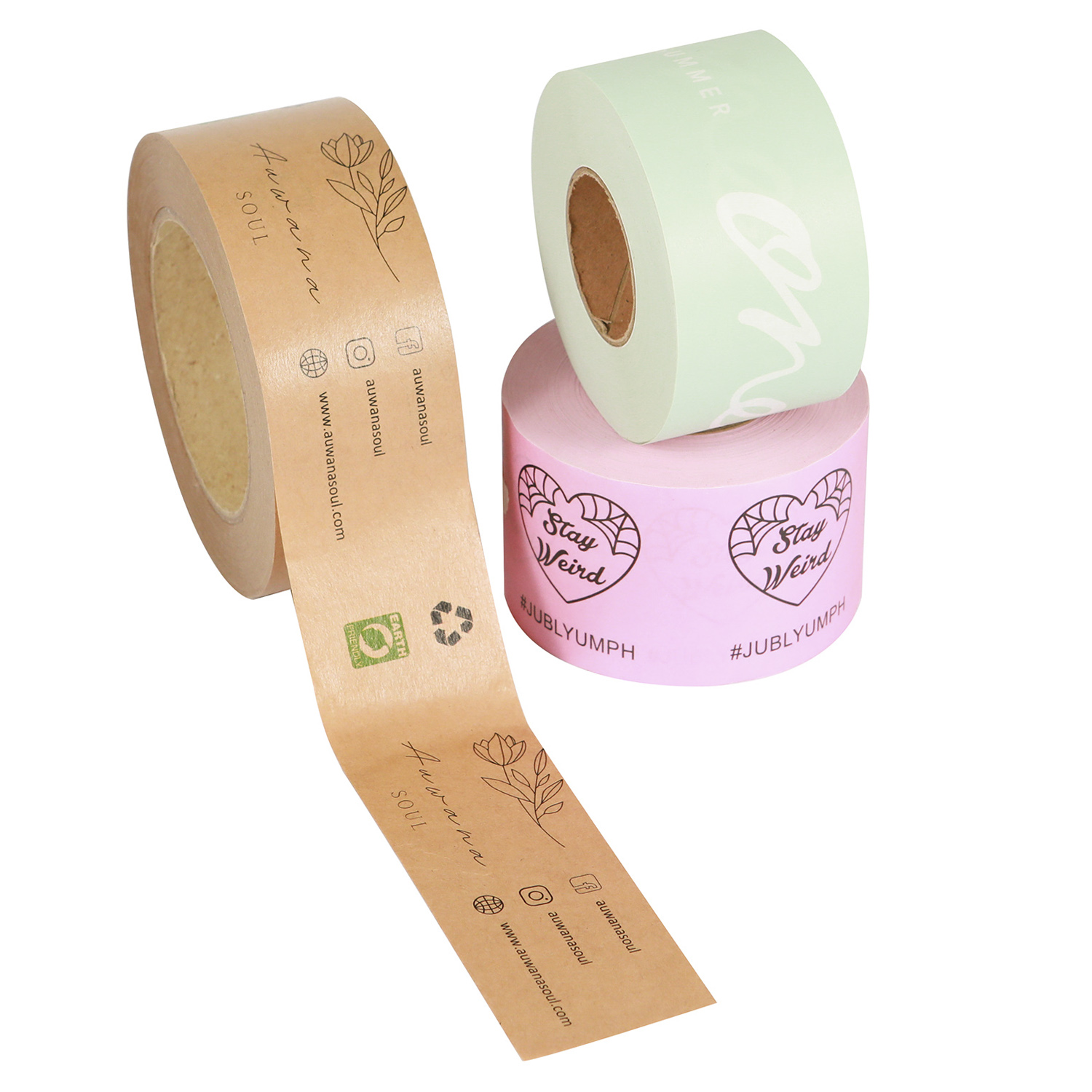 Custom Printed Packaging With logo Fiberglass Gummed Tape Eco-friendly Water Activated Reinforced Kraft Paper Tape