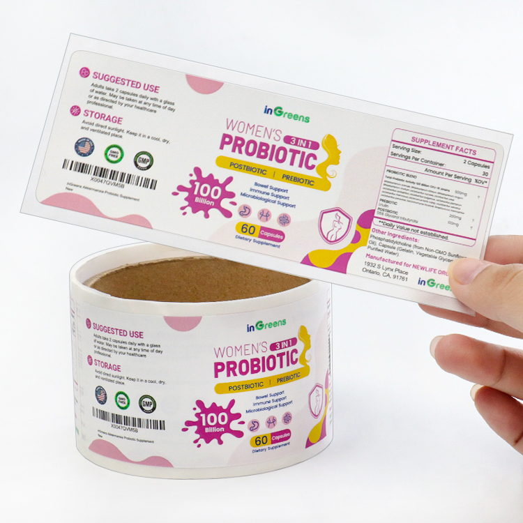 Custom Waterproof Self-adhesive Packaging Label Roll Private Sticker Label Vitamin Supplement Labels For Medical Bottle Logo