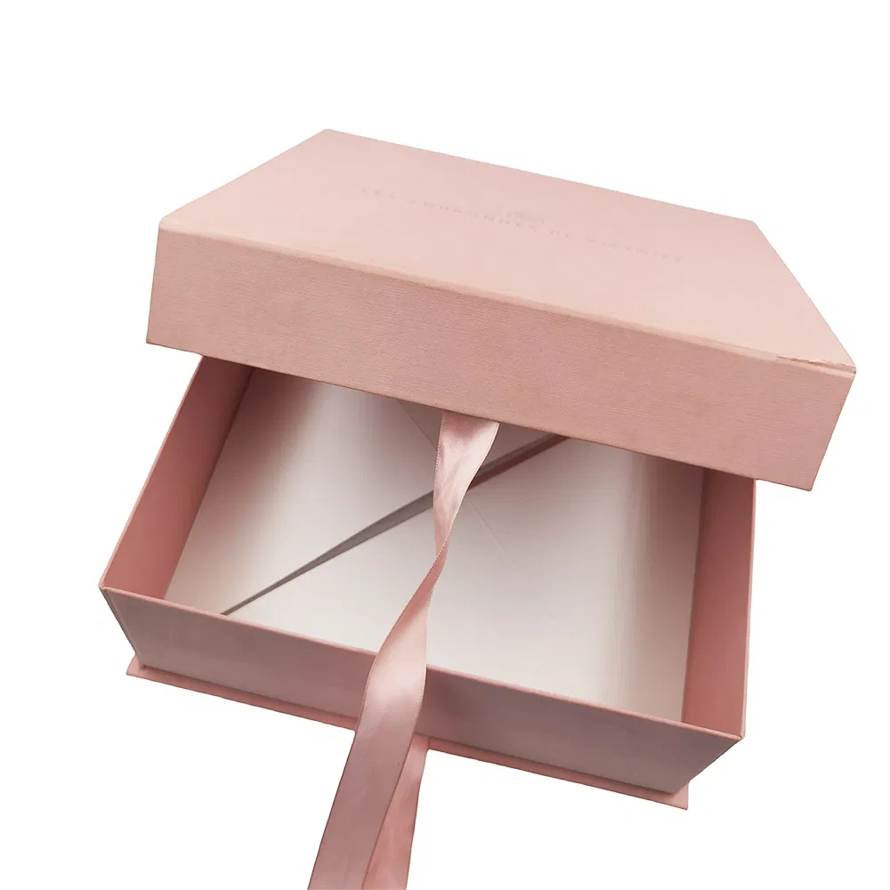 Wholesale Luxury Premium Pink Ribbon Folding Carton Jewelry Cosmetic Gift Packaging Box