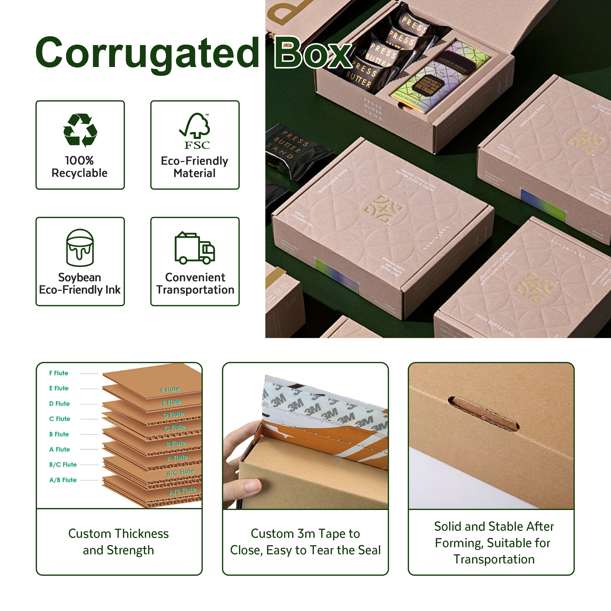 Custom Logo Eco E Flute Corrugated Cardboard Paper Large Packaging Shipping Mailer Box With White Printing