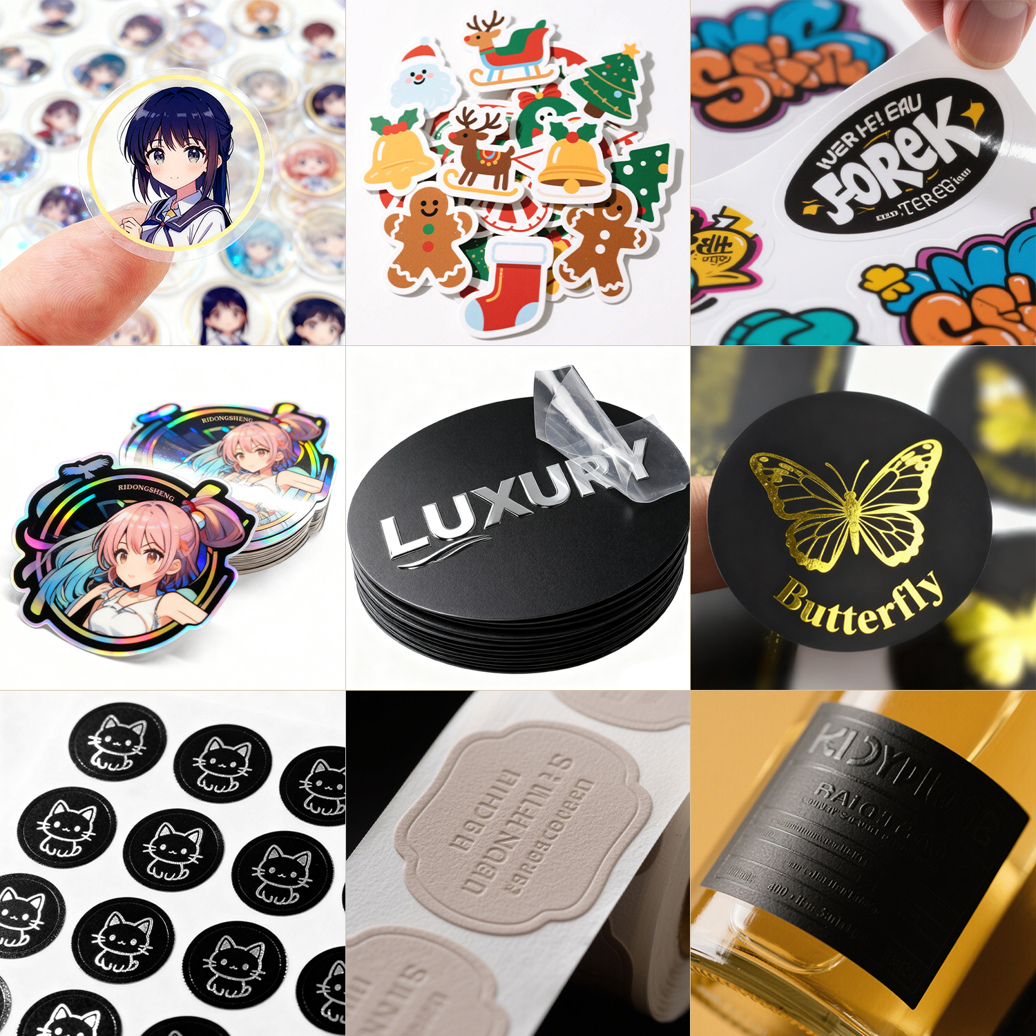 Customised Packaging Sticker Printing Product Business Logo Adhesive Label Roll Waterproof Vinyl Holographic Oil Proof Features