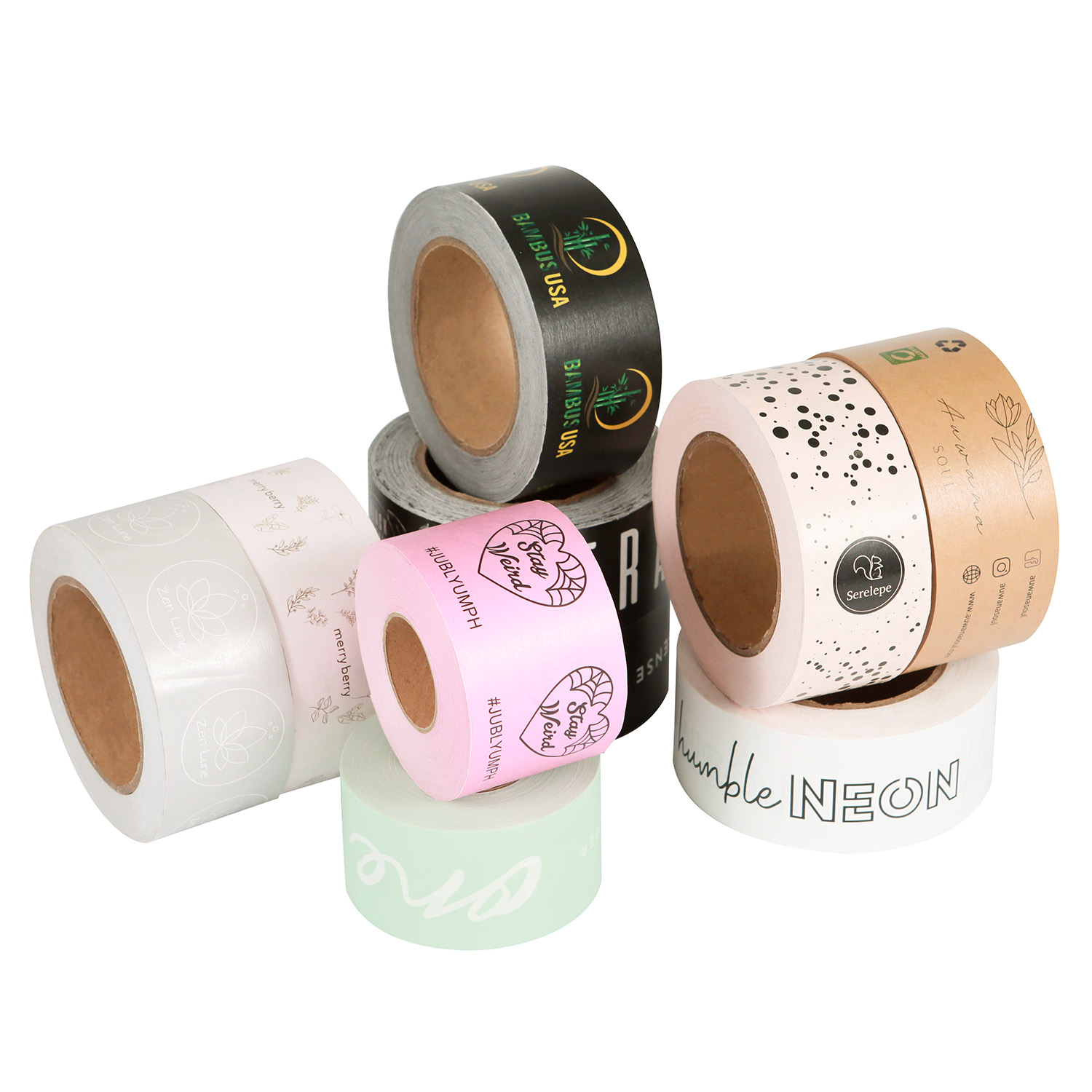Custom Printed Packaging With logo Fiberglass Gummed Tape Eco-friendly Water Activated Reinforced Kraft Paper Tape
