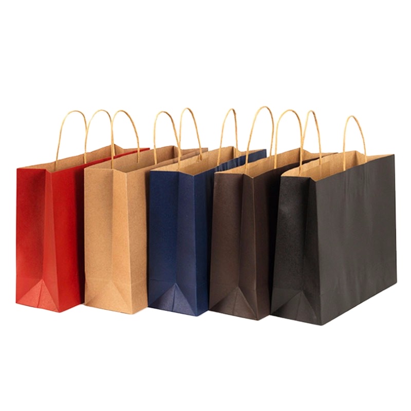 Custom Printed Luxury Clothing Packaging Eco-Friendly Kraft and Black Paper Gift Carrier Bag for Shopping