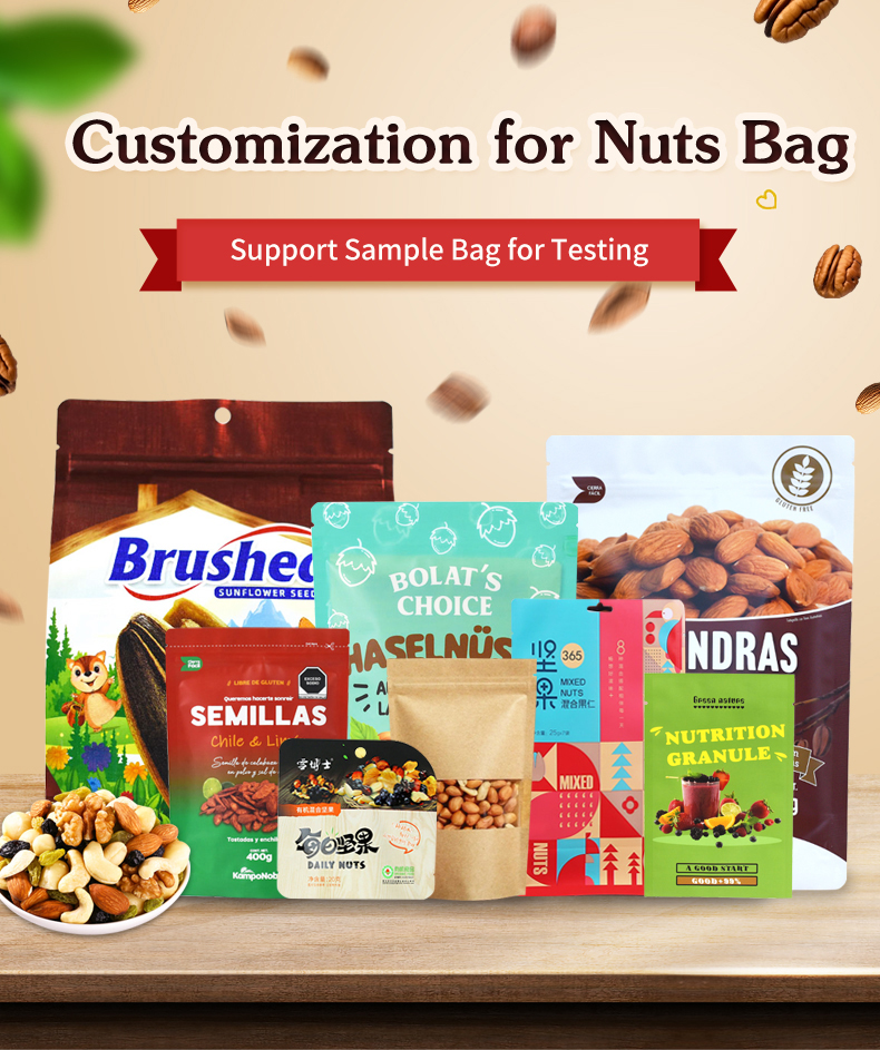 Custom Printed Resealable Plastic Aluminum Foil Zipper Dry Food Snack Nuts Packaging Stand up Pouch for Food Ziplock Mylar Bags