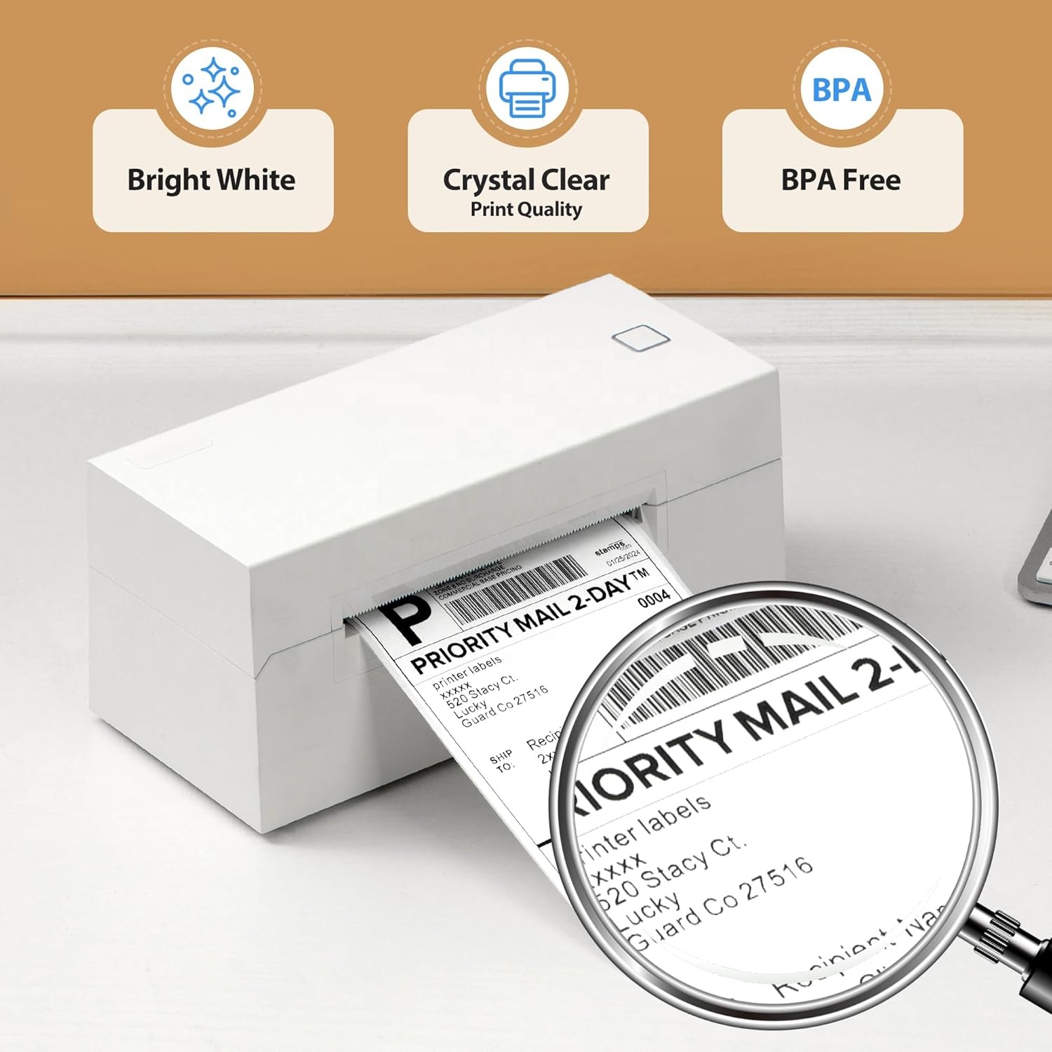 High-quality 4x6 shipping label printer with perforated direct thermal labels, for warehousing and logistics