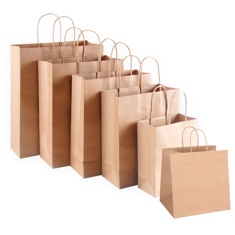 Biodegradable Recyclable Custom Takeout Food Packaging White Kraft Paper Bag Digital Printing Cotton Rope Handle Supermarket