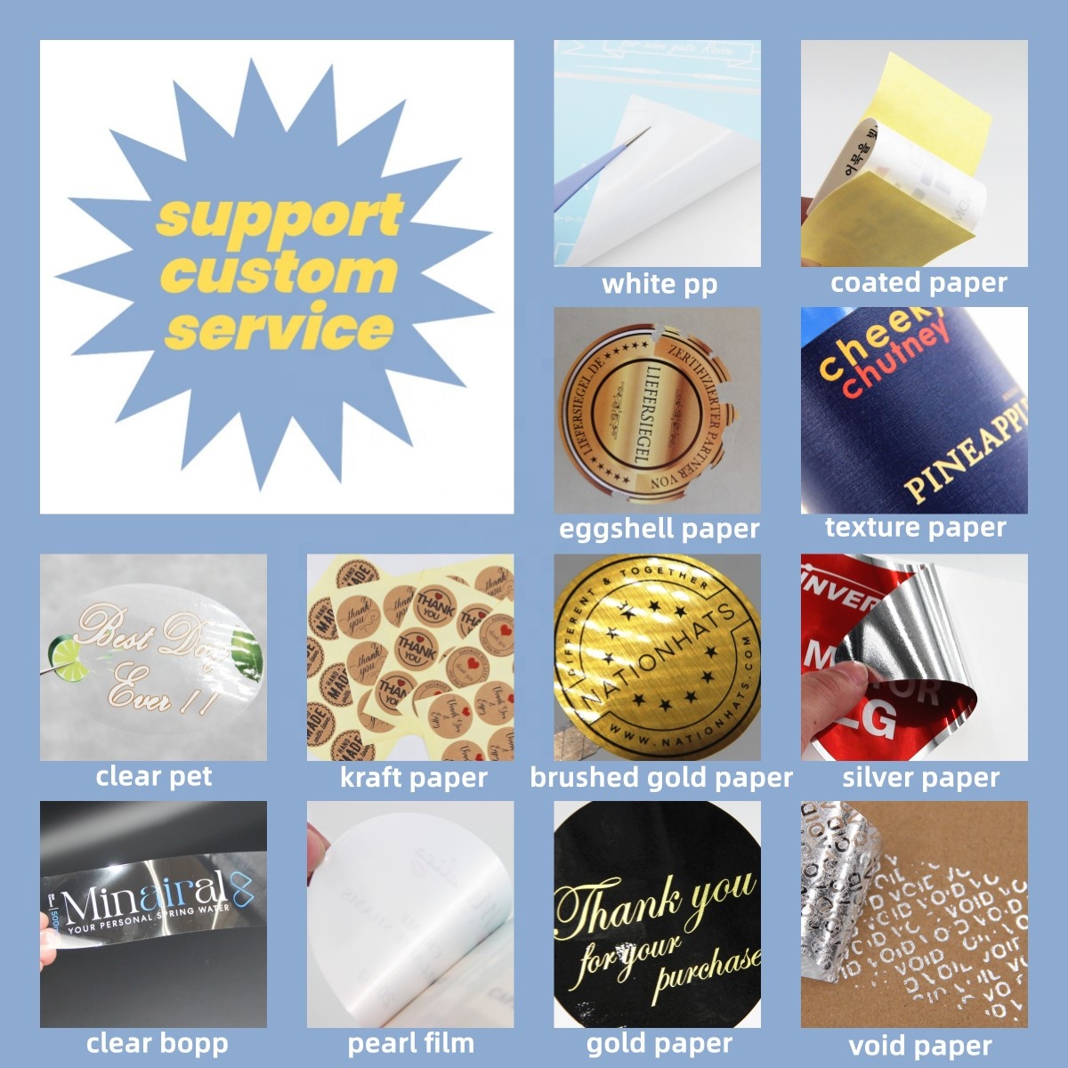 Waterproof Paper Sticker Custom Logo Printing Service Adhesive Label Sticker in Rolls Vinyl Paper Labels for Food Package