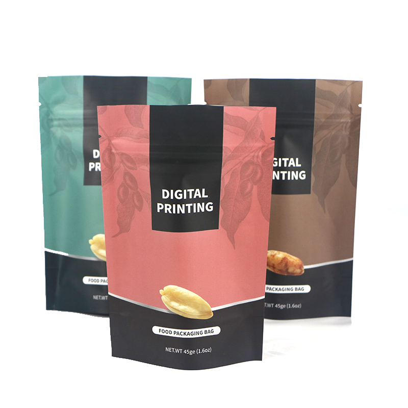 Digital Printing Custom LOGO Kraft Paper Bag Plastic Food Packaging Zipper Bag Kraft Paper Doypack