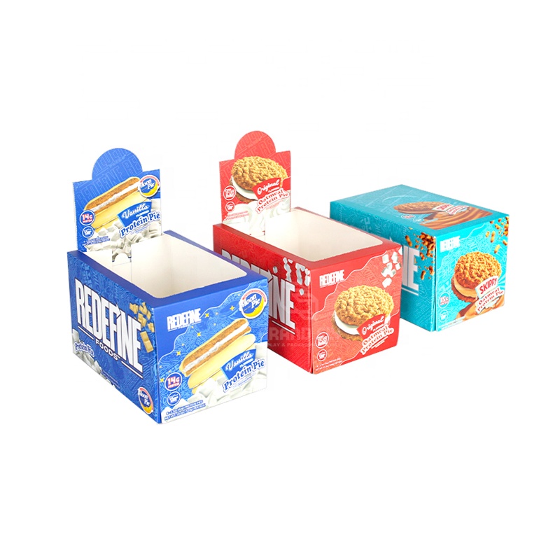 Custom Cardboard PDQ Display Box for Chocolate &amp; Candy Shelf Ready Tear Away Display Retail Packaging Box for Power Bars