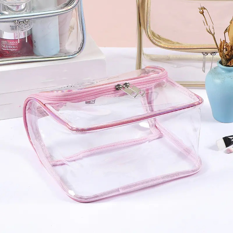Clear PVC TPU Customizable Large Capacity Makeup Bag with Handle for Promotional Gift or Beach Use
