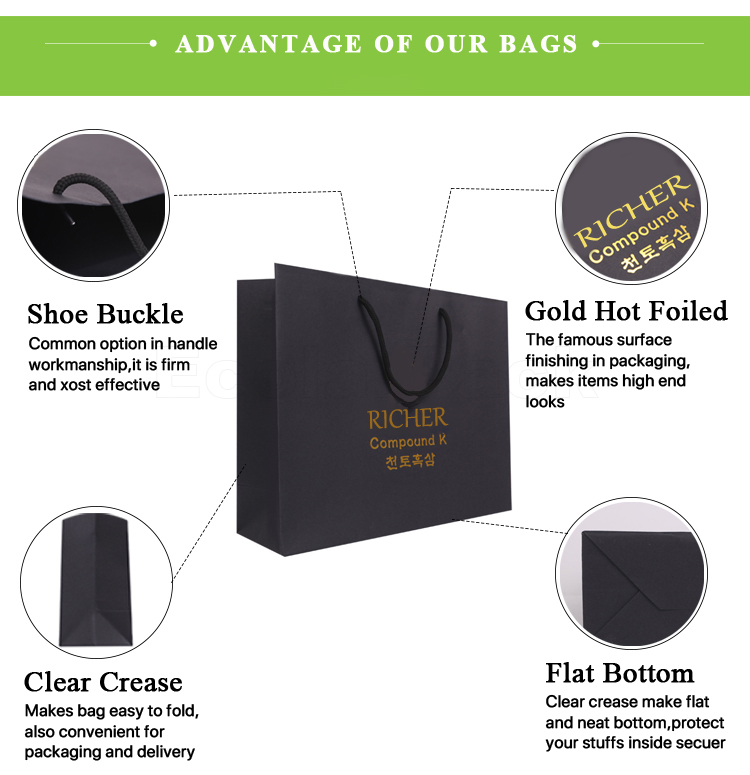 Retail Custom Logo Packaging Black Boutique Gift Paper Bags for Shopping