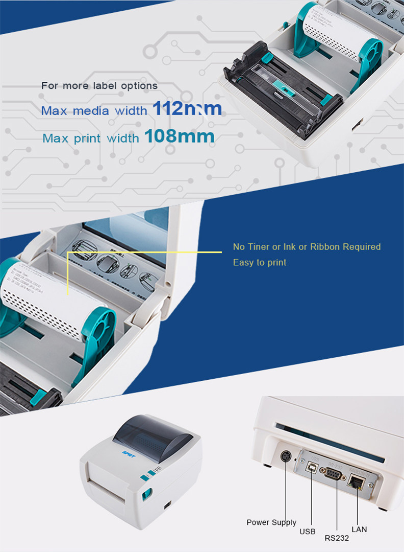 High Efficiency Direct Thermal Barcode Printer SP-TL51 4x6 Thermal Label Printer in Stock