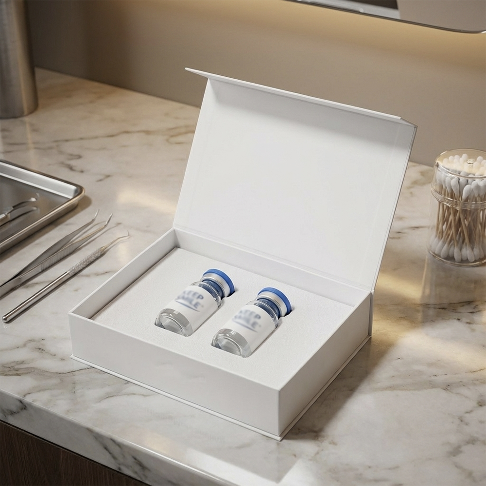 Luxury UV Stamping 2m 3ml 5ml 10ml Small Bottle Peptide Vials Packaging Eva Secure Magnetic Rigid Paper Boxes Hold 2 Vial