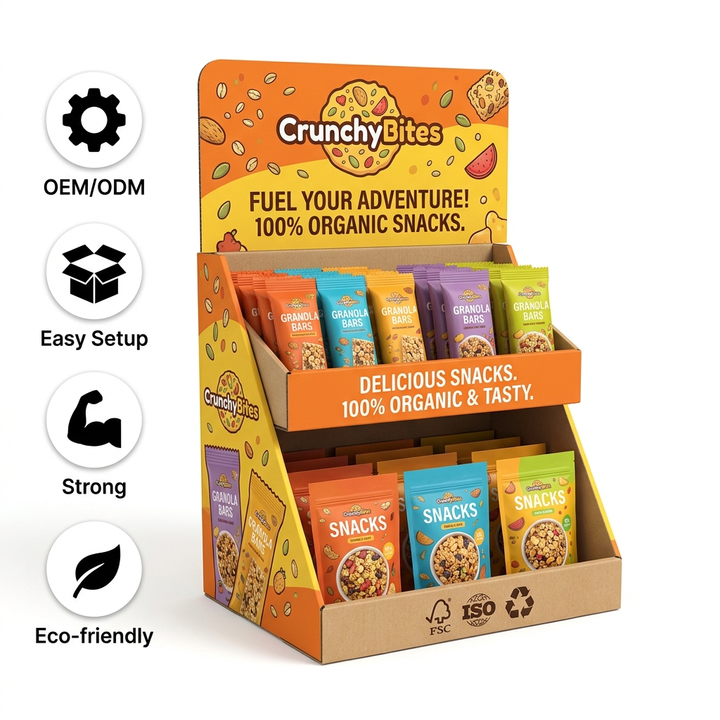 Custom Logo Printed Corrugated Desktop Retail Point of Sale PDQ Box Easy Assembly Recyclable Laminated Cardboard Counter Display