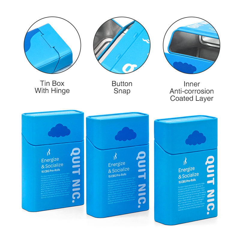 Metal Box Packaging Tin Packaging Metal Box Tin Metal Custom Rectangular Cigarette Tin Box Tobacco In Case With Hinged Lid