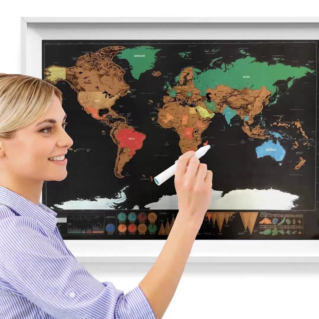 Custom Printed Scratch off World Map Printing for Travel Enthusiasts Personalized Travel Exploration Art Wall Decor
