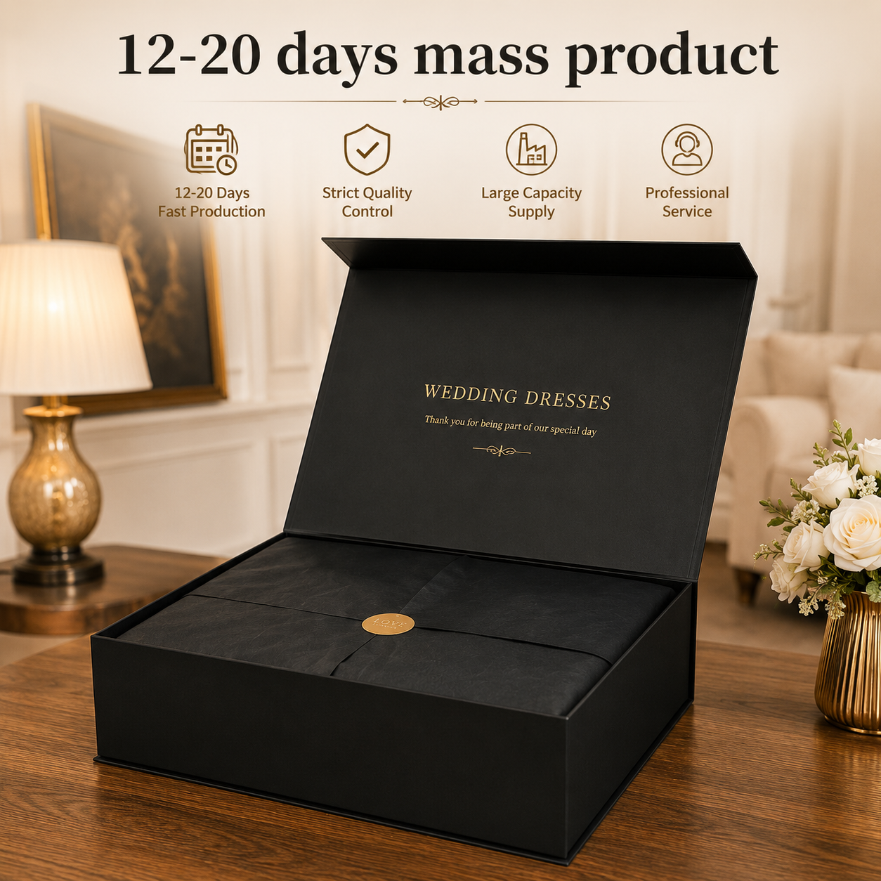 Custom Extra Large Magnetic Folding Gift Packaging Box Matte Black Rigid Paper Matt Lamination Recyclable Wedding Dresses