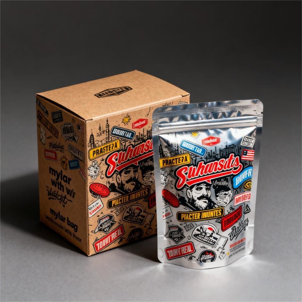 Manufacturer Direct Cyborg Skull Mylar Bag With Box 35G Neon Graffiti Holographic Stand up Pouch Resealable Custom Logo Storage