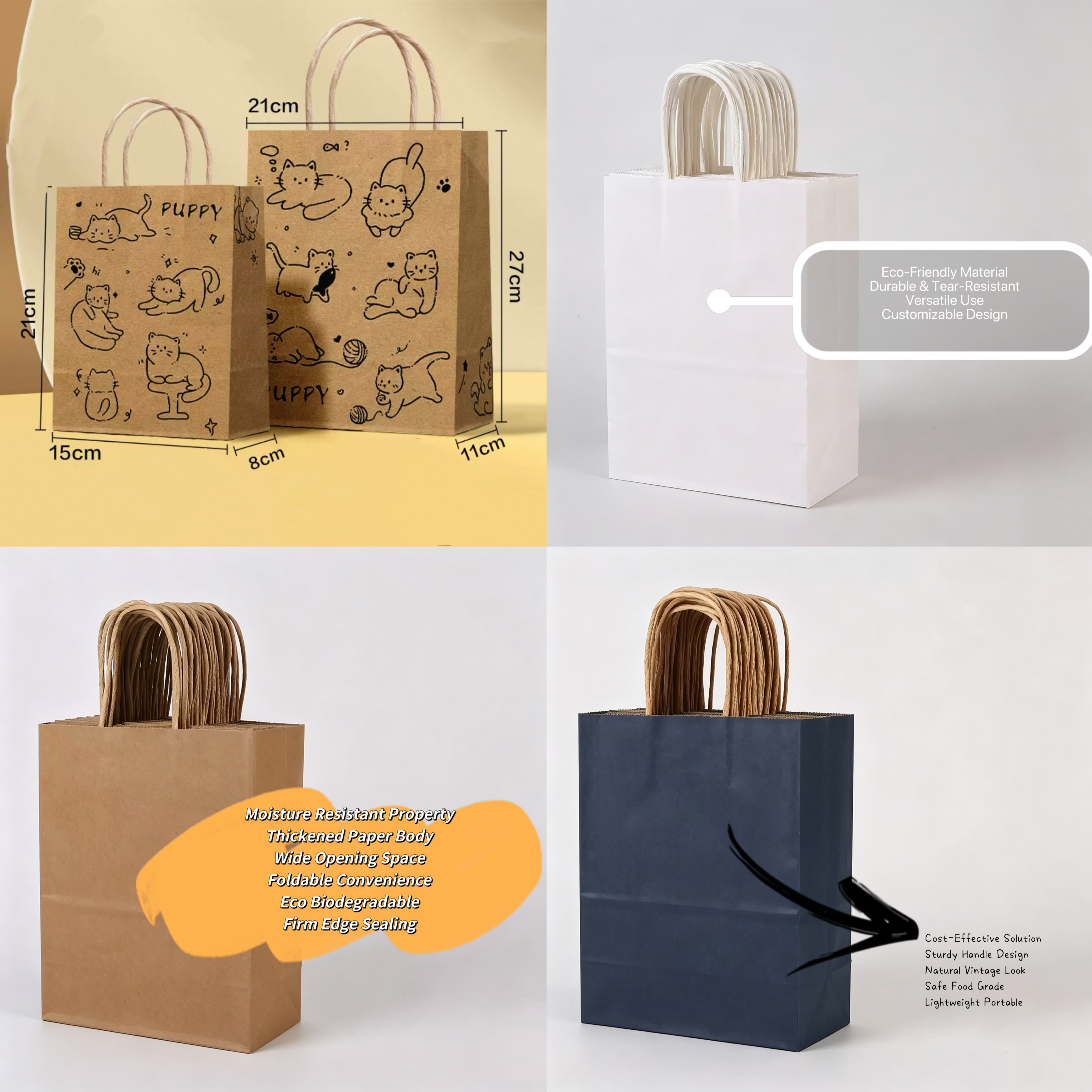 Natural Brown Kraft Paper Bakery Packaging Bags Grease Resistant Recyclable Custom Printed for Bread Cookie Snack Packing