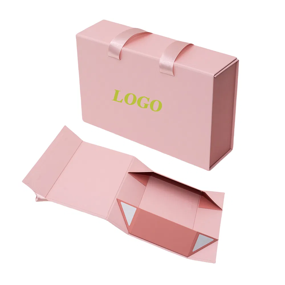 Wholesale Luxury Premium Pink Ribbon Folding Carton Jewelry Cosmetic Gift Packaging Box