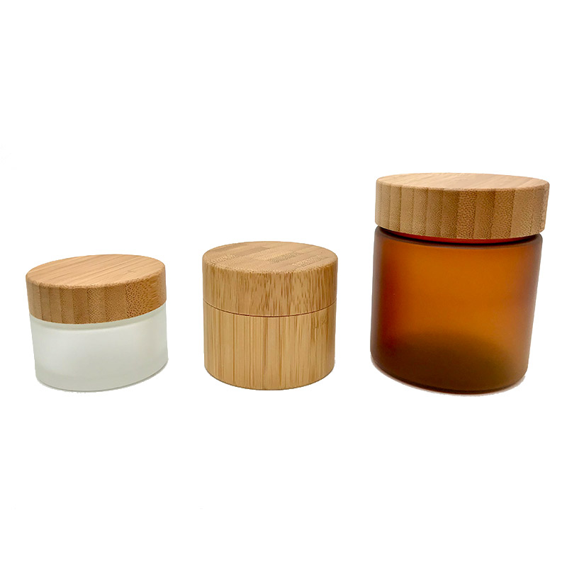 5g 15g 30g 50g 100g 200g Cosmetic Bamboo Lid Glass Jar, 50g Face Cream Frost Glass Jar With Bamboo Lid