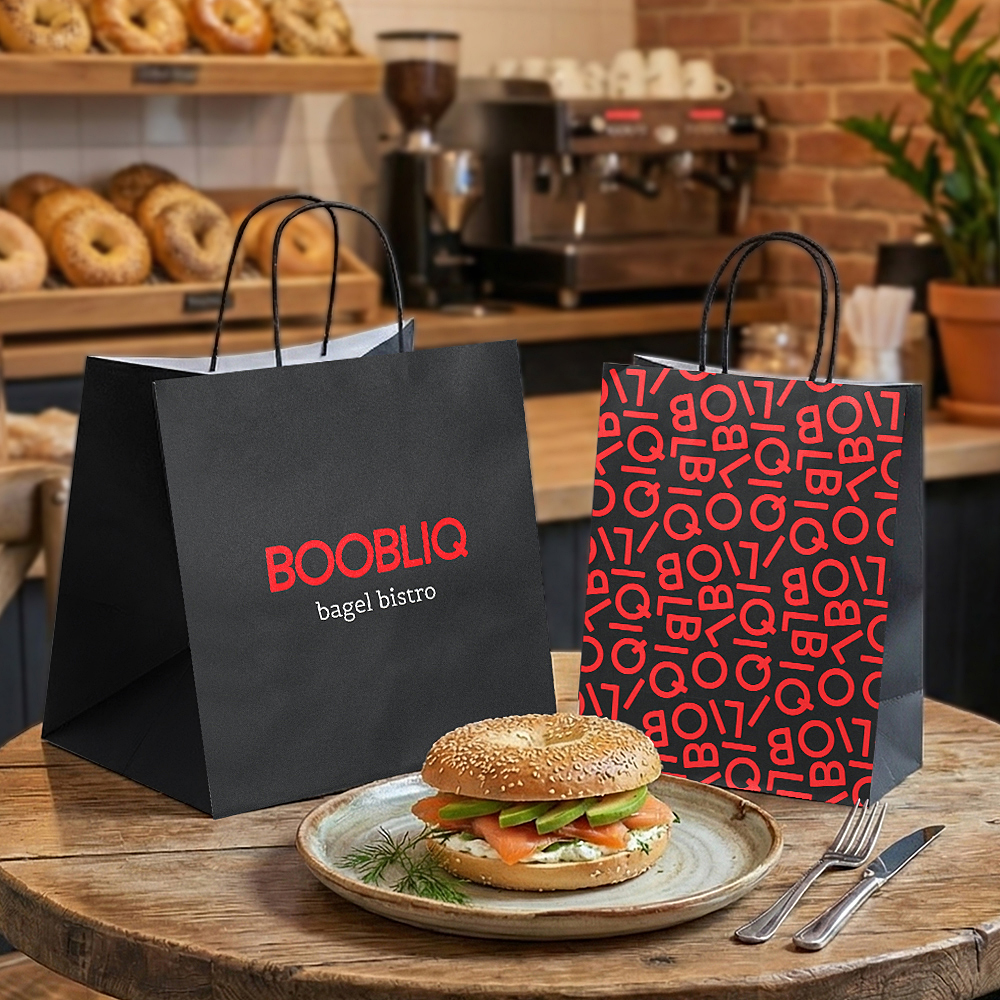 Custom Logo Eco-Friendly Disposable Commercial Use Bakery Bagel Kraft Paper Bags for Food Packaging in Cake Shops Dessert Stores