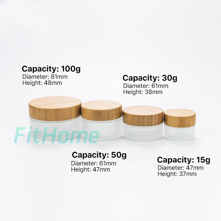 5g 15g 30g 50g 100g 200g Cosmetic Bamboo Lid Glass Jar, 50g Face Cream Frost Glass Jar With Bamboo Lid