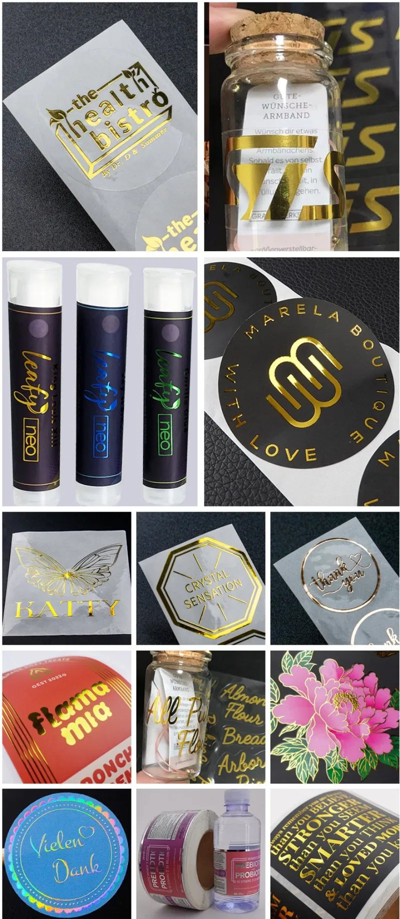 Premium Custom Label Printing PVC Pet Art Paper Printing Sticker Gold & Silver Stamping Sticker for Perfume Cosmetics Candle