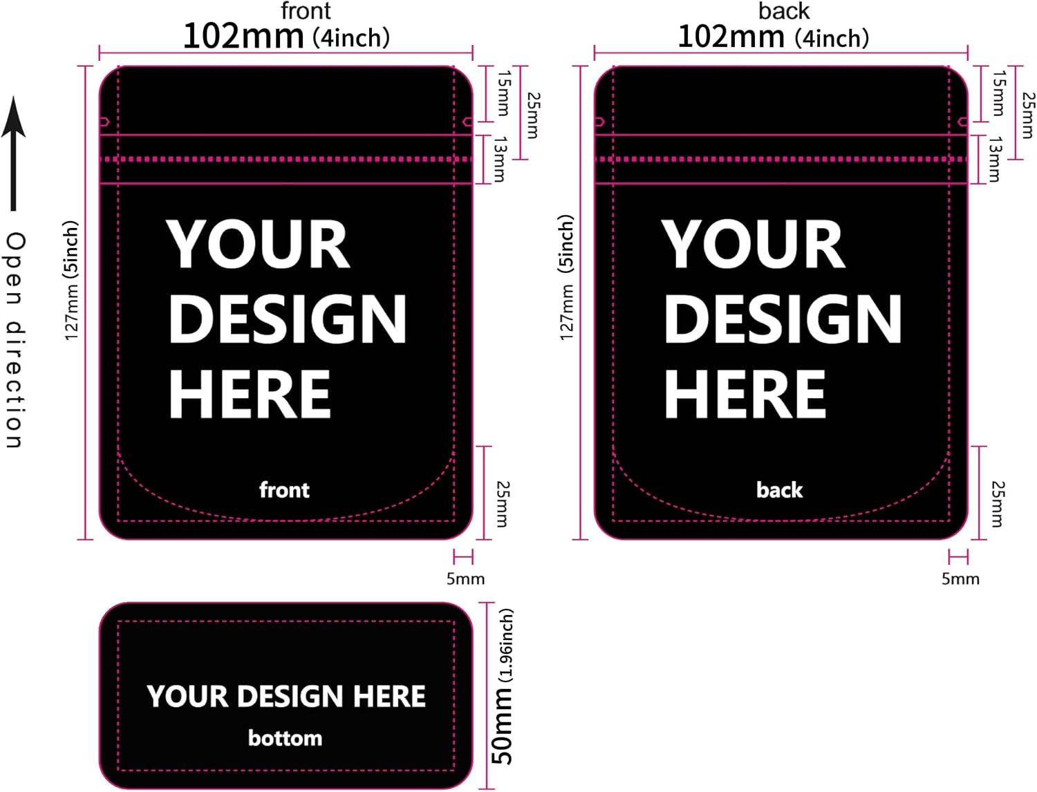 Custom Printed Mylar Bags Resealable Zipper Lock Design 3.5g Packaging Mylar Bag with Your Logo