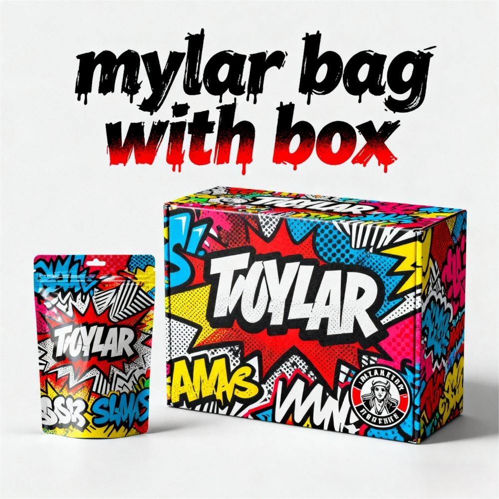 Manufacturer Direct Cyborg Skull Mylar Bag With Box 35G Neon Graffiti Holographic Stand up Pouch Resealable Custom Logo Storage