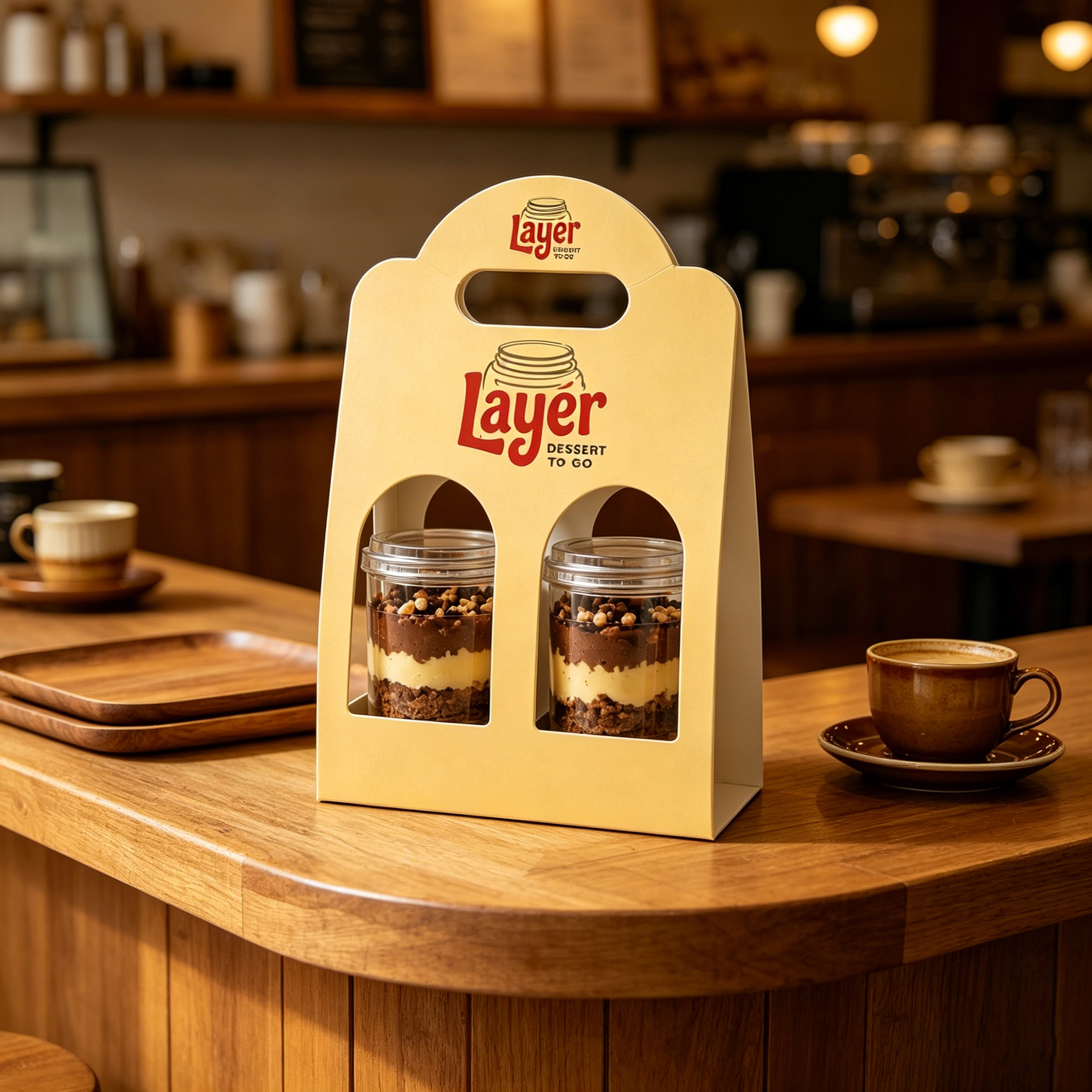 AT PACK Custom Kraft Paper Beverage Flower Packaging Boxes &amp; Cup Holders For Takeaway Coffee/Milk Tea Custom Logo Printing