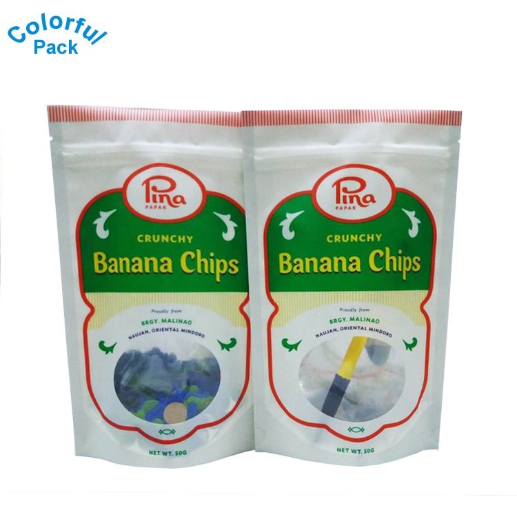 Custom Printed 50g 100g 250g 500g Plastic Stand up Pouch Moisture Proof Snack Food Plantain Cookie Candy Chips Packaging Bags