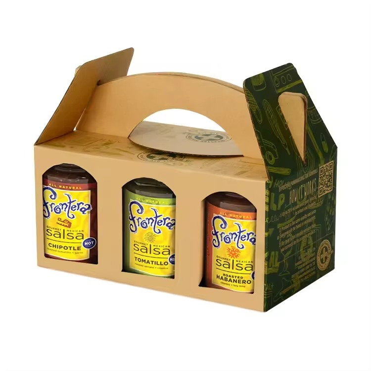 Chili Hot Sauce Bottle Corrugated Paper Packaging with Paper Insert Custom Logo Printed Promotional Sturdy Shipping Box Bottle Jar Pack for Soy Sauce