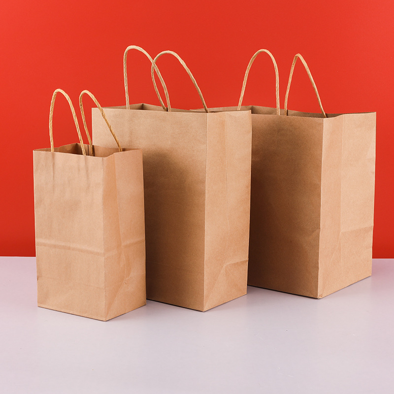 Biodegradable Recyclable Custom Takeout Food Packaging White Kraft Paper Bag Digital Printing Cotton Rope Handle Supermarket
