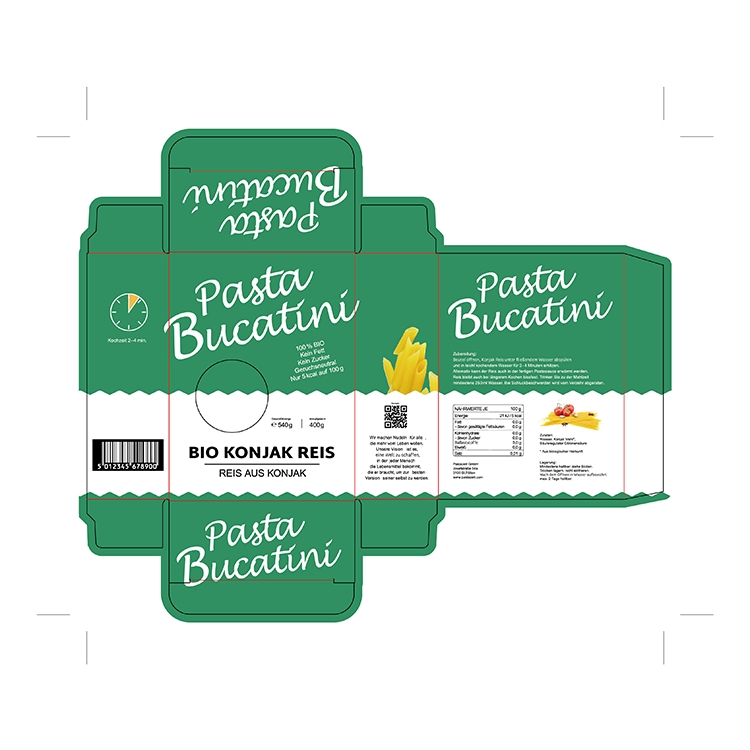 Bdl Custom Design Printed Sustainable Dry Ready Pasta and Noddles Bucatini Paper Packaging Auto Lock Bottom Box with Cut Window