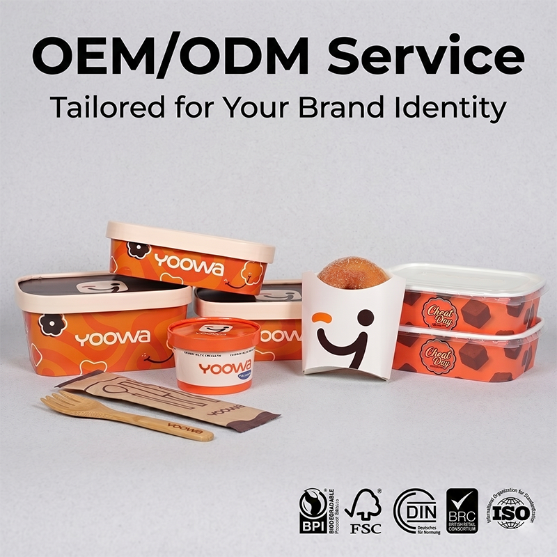 Eco-friendly Food Packaging Disposable Rectangular Paper Bowl Custom Food Containers with Tableware Set for Takeaway