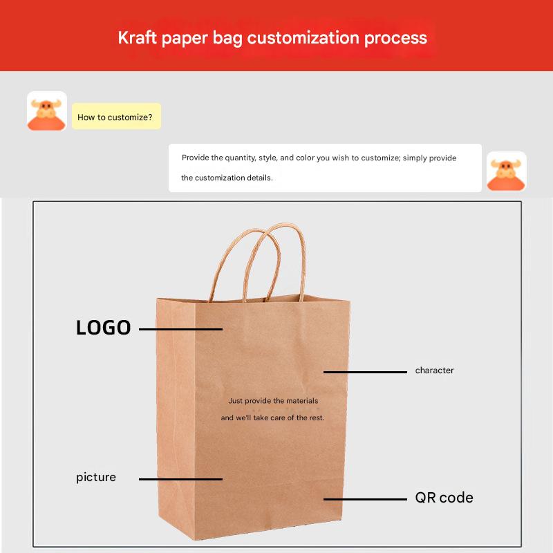 Biodegradable Recyclable Custom Takeout Food Packaging White Kraft Paper Bag Digital Printing Cotton Rope Handle Supermarket