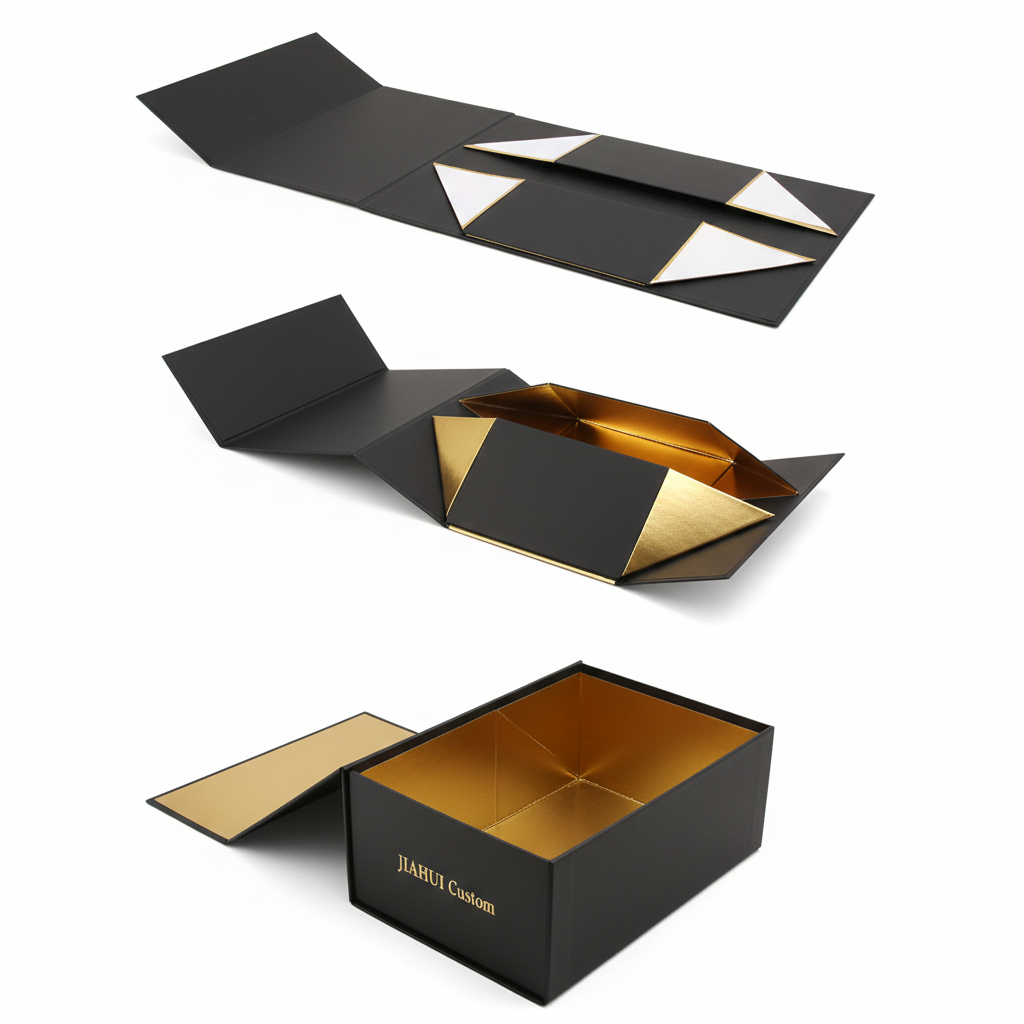 Custom Foldable Rigid Gift Box with Magnetic Closure Collapsible Design Embossing Matt Lamination Gold Liner