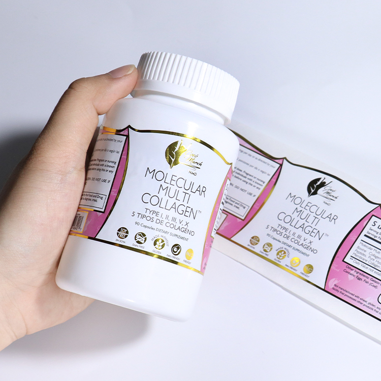 Custom Waterproof Self-adhesive Packaging Label Roll Private Sticker Label Vitamin Supplement Labels For Medical Bottle Logo
