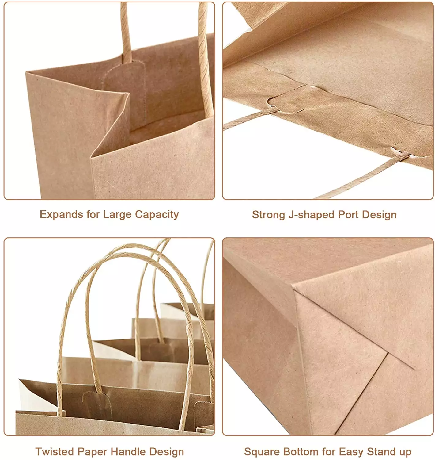 Brown Reusable Fast Food Take Away Recyclable Flexo Printed Kraft Paper Bag Classic Style Custom Logo Shopper Bag for
