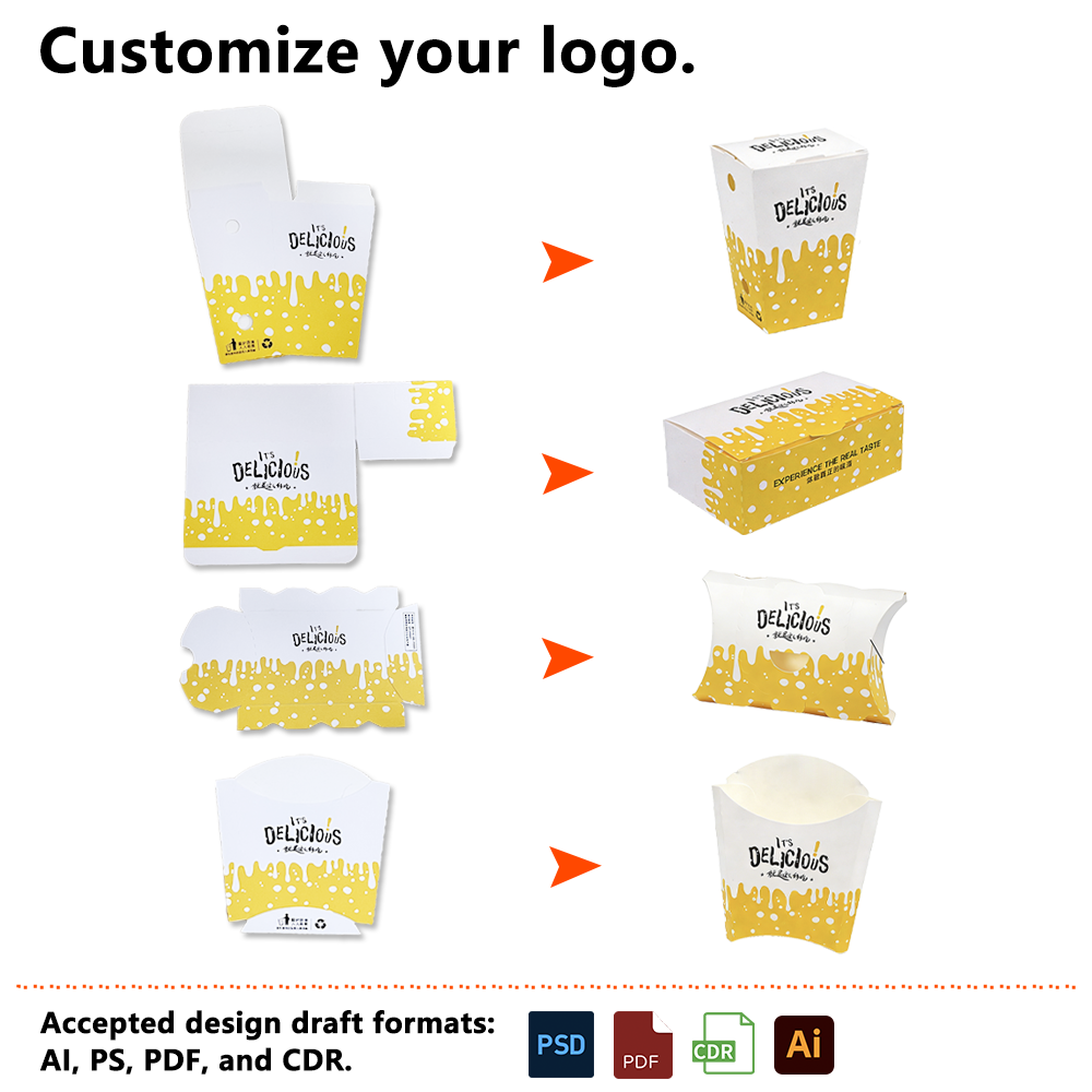 Disposable Takeaway French Fries Paper Box Food Packaging Custom Chicken Wing Burger Boxes Take Out Fast Food Box Container