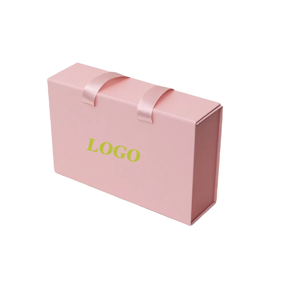 Wholesale Luxury Premium Pink Ribbon Folding Carton Jewelry Cosmetic Gift Packaging Box
