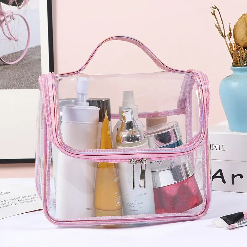 Clear PVC TPU Customizable Large Capacity Makeup Bag with Handle for Promotional Gift or Beach Use